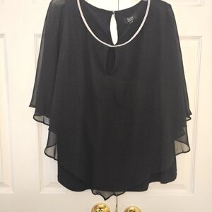 MSK Elegant top, a sheer poncho overlay piece with crystal trim. 3X size.